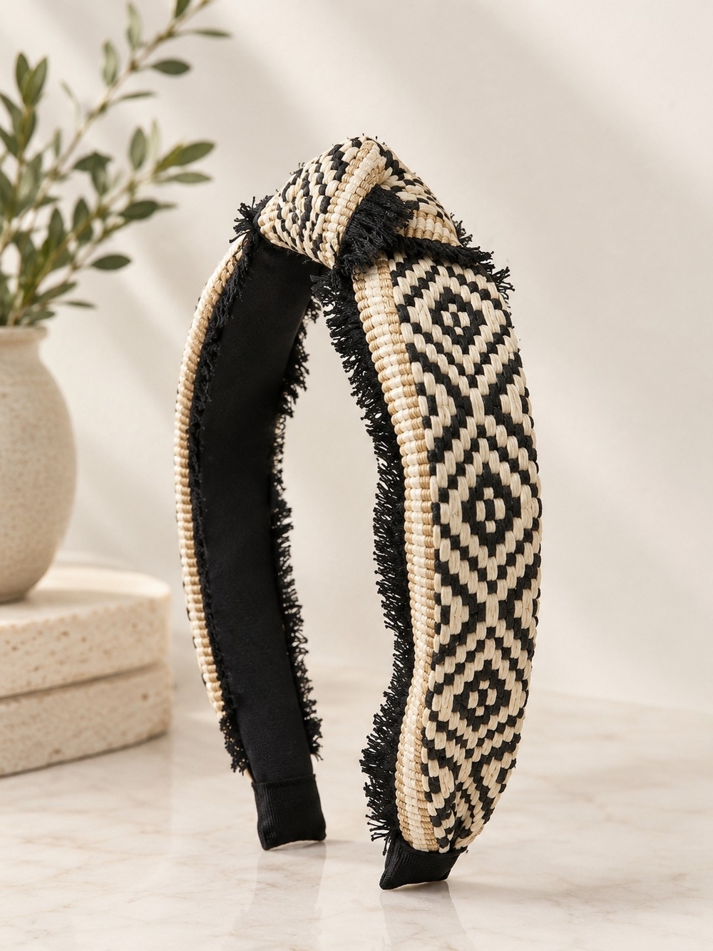 Woven Black & Natural Knotted Headband